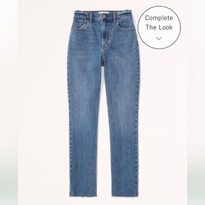 Abercrombie Curve Love Ultra High Rise 90s Straight Jean - Medium With Raw Hem
